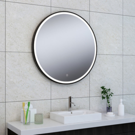 Maro spiegel rond matzwart 80 cm met LED, dimbaar en spiegelverwarming
