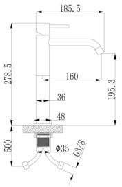 Style XL hoge wastafelmengkraan geborsteld koper