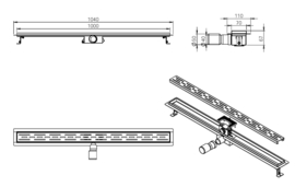 Geborsteld messing douchegoot 40mm aansl. +flens 100x7