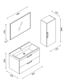 Wiesbaden badmeubelset incl. spiegel en zijkast (80x42x50 cm) wit