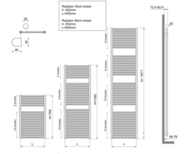 Wiesbaden Elara sierradiator 118,5x60 cm wit, antraciet of chroom