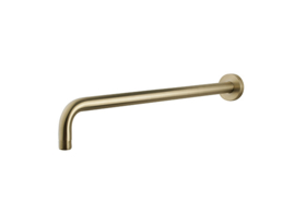 Gebogen douche-arm rond muur. 45cm geborsteld messing