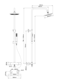 Wiesbaden Caral douche-opbouwset + therm. mengkraan zwart