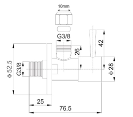 Square hoekstopkraan+Rozet 3/8'x10 mat-zwart