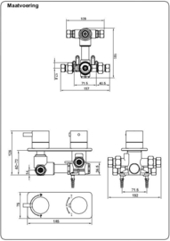 Wiesbaden Caral 2-wegs inbouw-douchethermostaat, chroom