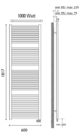 Elara elektrische radiator 181,7 x 60 cm mat-zwart