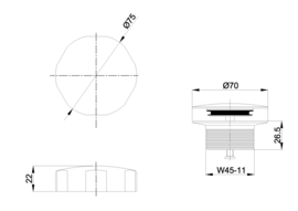 Wiesbaden knop/plug badoverloopcomb. geborsteld messing