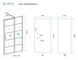 Horizon nisdeur R/L met vast deel 120cm 8mm NANO