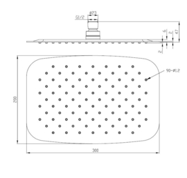 Wiesbaden UFO ovale hoofddouche 30x20x0,2cm geborsteld staal