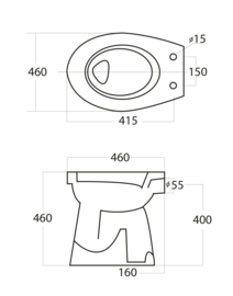 Staande, verhoogde toiletpot +6 AO