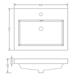 Wiesbaden Vision kunstmarmer wastafel 60x46 cm met 1 kraangat