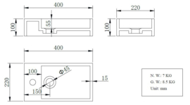 Solid surface fontein 40x22x10 cm links of rechts wit