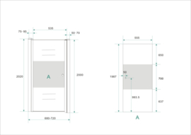 Wiesbaden nisdeur met muurprofiel + 1/3 mat glas (70, 80, 90 of 100 cm) 8 mm glas, links