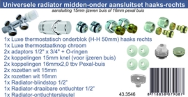 Aansluitset onderblok compleet haaks rechts (midden-onder aansluiting) chroom