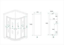 Wiesbaden Eco douchecabine 1/4 rond met 2 schuifdeuren (80x80 of 90x90 cm) 5 mm glas