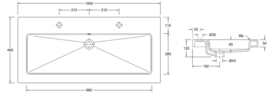 Wiesbaden keramische wastafel 100x46 cm met 2 kraangaten