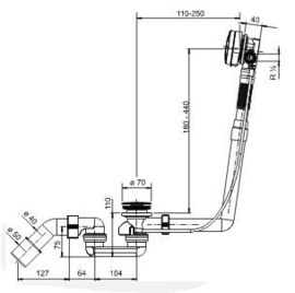 Wiesbaden luxe badplug overloopcombinatie met badvulfunctie + straalbreker chroom