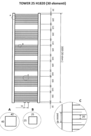 Tower sierradiator mat-zwart 182x60 cm m/o aansl.