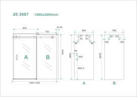 Schuifbare nisdeur 2-d. 160x200 cm chr.8mm NANO