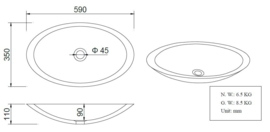 Solid surface opzet wastafel ovaal 59x35x11 cm wit