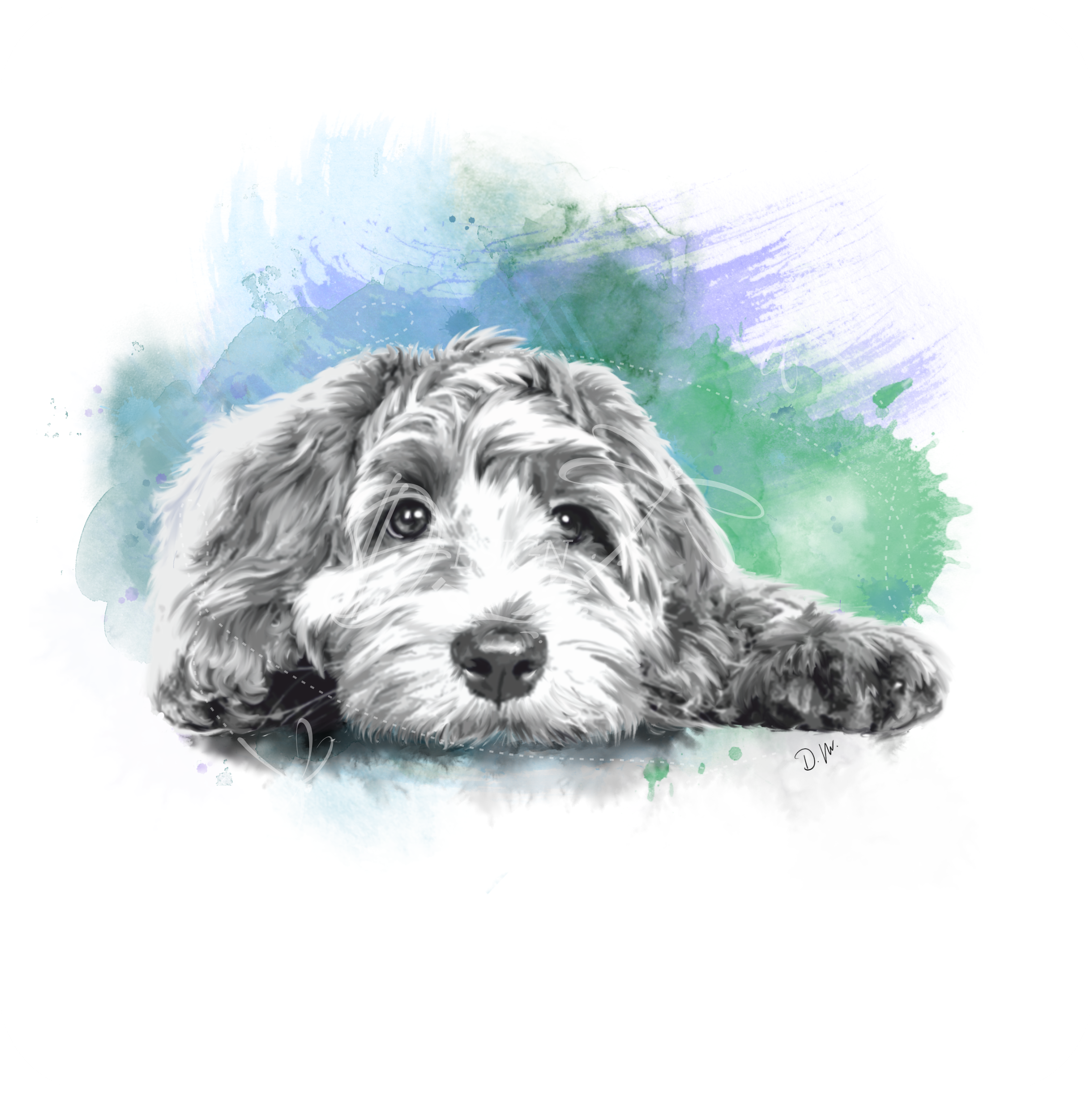 Labradoodle love in brushstrokes