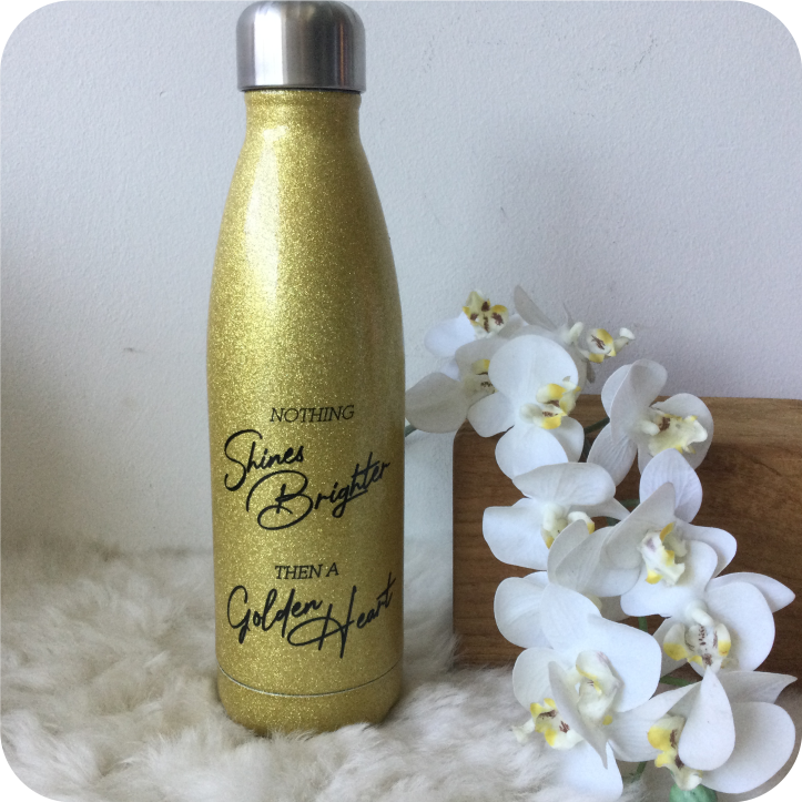 Waterfles glitter goud