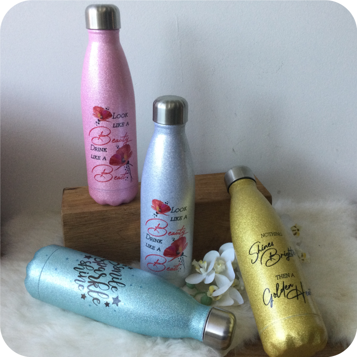 Waterfles glitter goud
