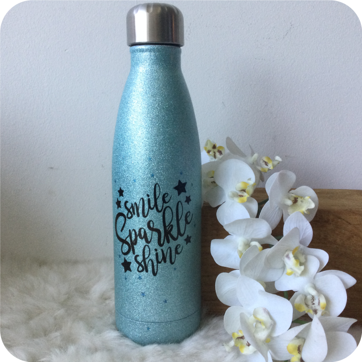 Waterfles glitter blauw