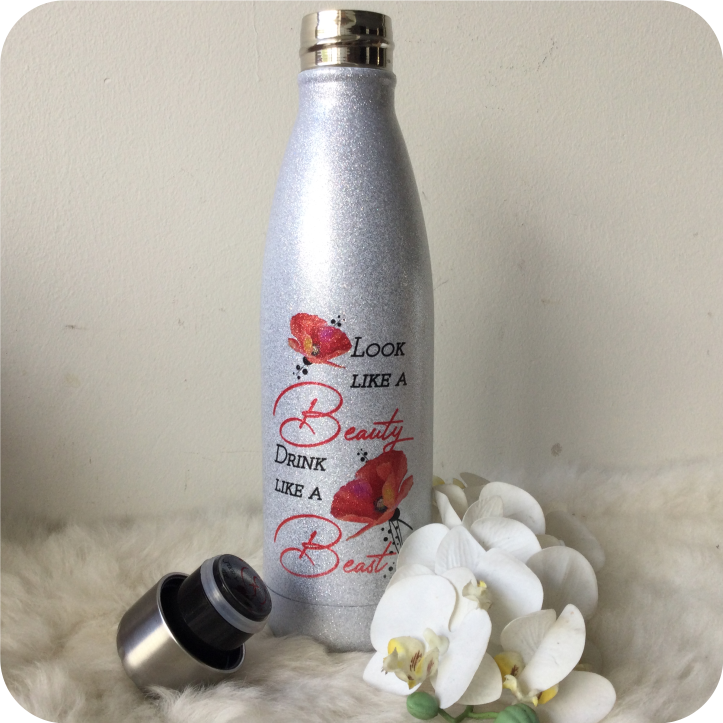 Waterfles glitter zilver