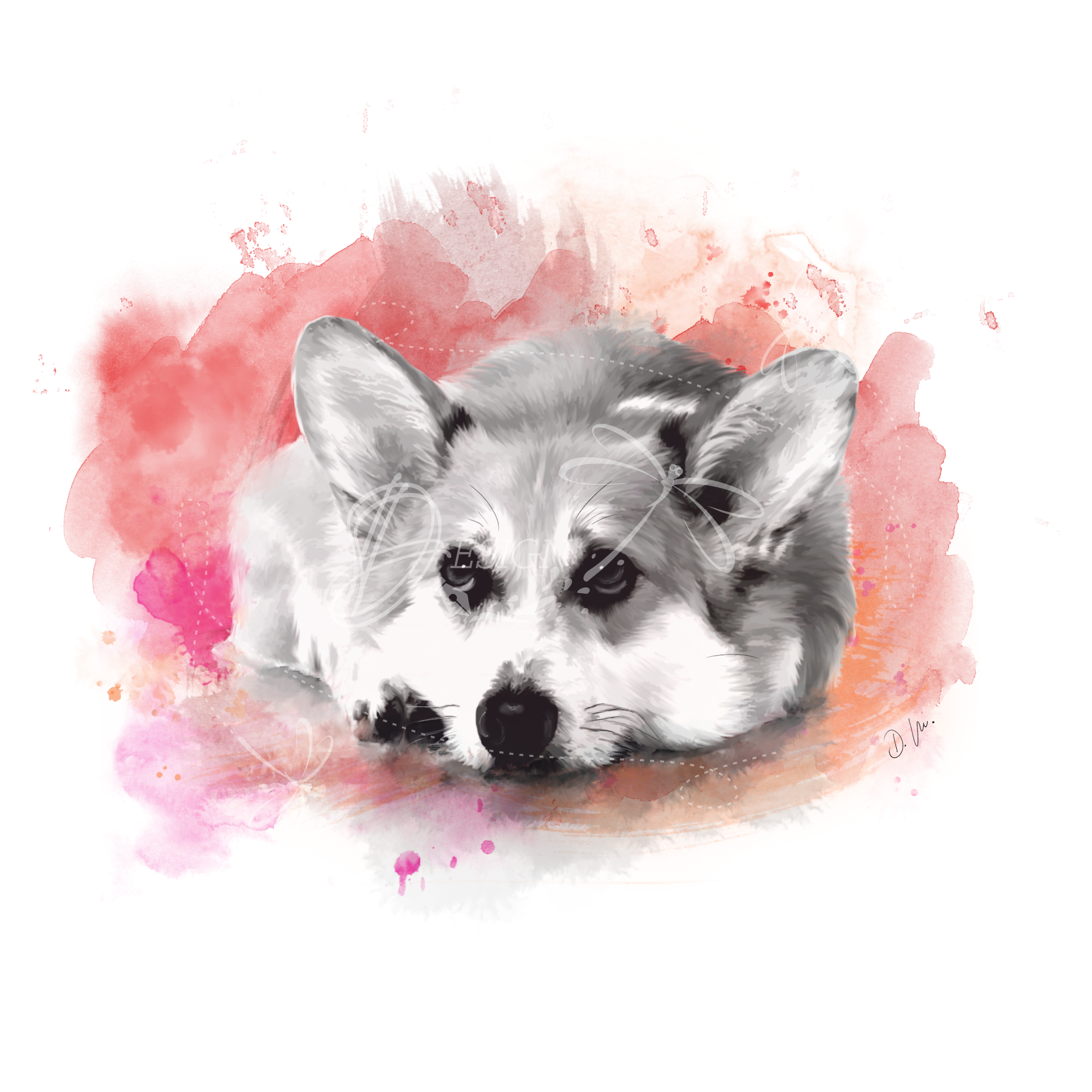 Corgi love in brushstrokes