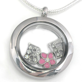 Rond stainless steel  locket memorie medaillon inclusief  halsketting
