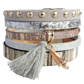 armband Bohemian grijs beige goud