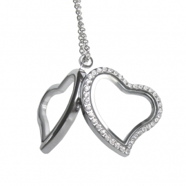 hartvormig locket memory medaillon met steentjes en ketting