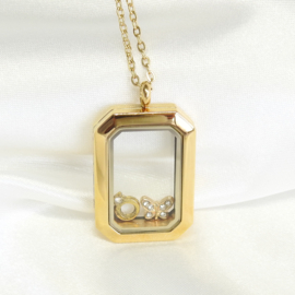 rechthoekig locket medaillon Plain, stainless steel