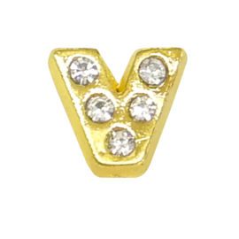 Letter V goudkleur, charm voor in het medaillon