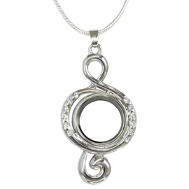 muzieksleutel  locket medaillon met luxe zilveren ketting