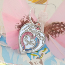 Mother Daughter  hart met luxe zilveren slangenketting