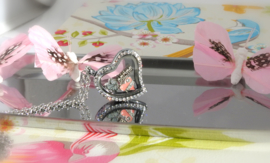 hartvormig locket memory medaillon met steentjes en ketting