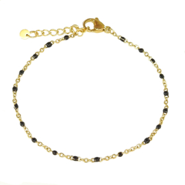 armband zwarte bolletjes, stainless steel