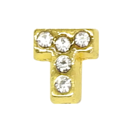Letter T goudkleur, charm voor in het medaillon
