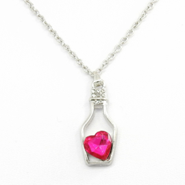 Rose hart in flesje met ketting