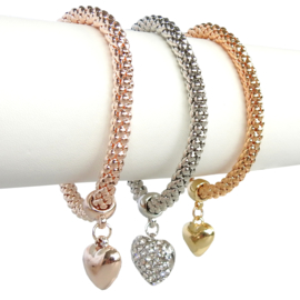 armbanden set roze/zilver/goud met hartjes
