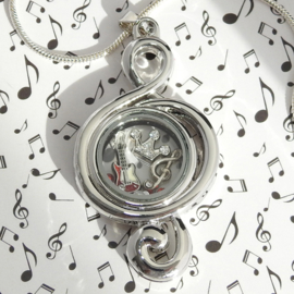 muzieksleutel  locket medaillon met luxe zilveren ketting