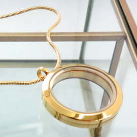 rond  locket  Memorie medaillon inclusief ketting, stainless steel Gold