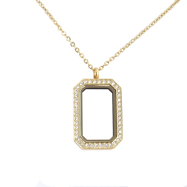 rechthoekig locket medaillon Sparkling, stainless steel