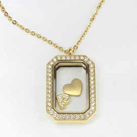 rechthoekig locket medaillon Sparkling, stainless steel