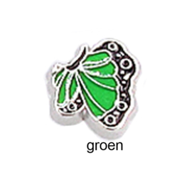 vlinder parelmoer groen, charm voor in het medaillon