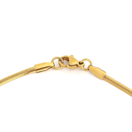 Saffier blauwe bedel met slangenketting, stainless steel