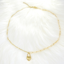 ketting Hartjes-Slot, duo schakels, stainless steel