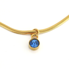 Saffier blauwe bedel met slangenketting, stainless steel
